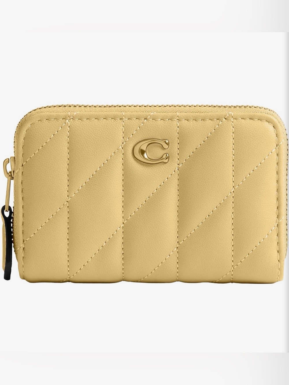 Coach Quilted Zip Wallet in Light Yellow with Gold Logo